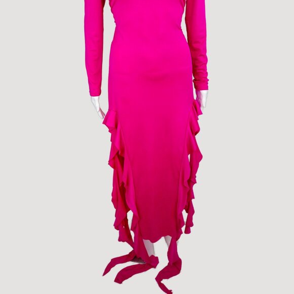 Fuchsia Pink Bodycon Ruffle Dress - Picture 2 of 7